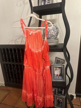 Free People Coral Orange Ruffle Dress